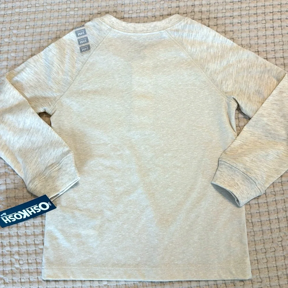 OshKosh B'gosh Boys' Long Sleeve Raglan Henley Button Pocket Tee Tan Oatmeal